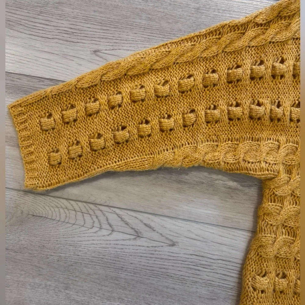 See And Be Seen Sweater Sz M Cable Knit Turtleneck Golden Yellow Oversized Boho